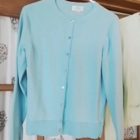 Two Cardigans, Cotton, Green, Aqua, Eddie Bauer & Studio Works. Size Small. - Picture 2 of 16